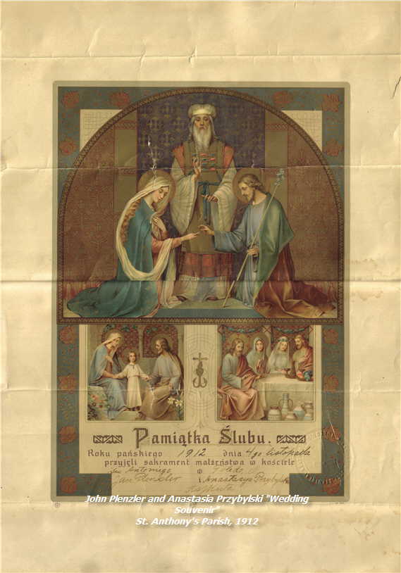 John Plenzler Anastasia Przybylski Wedding Souvenir 1912 St. Anthony's Parish