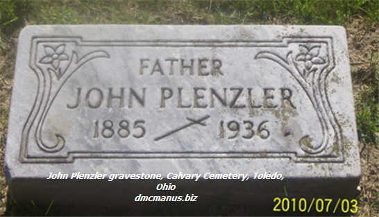 John Plenzler grave, Calvary Cemetery, Toledo, Ohio
