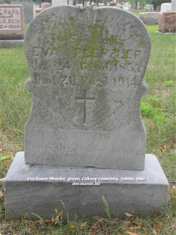 Eva Dauer Plenzler grave, Calvary Cemetery, Toledo, Ohio