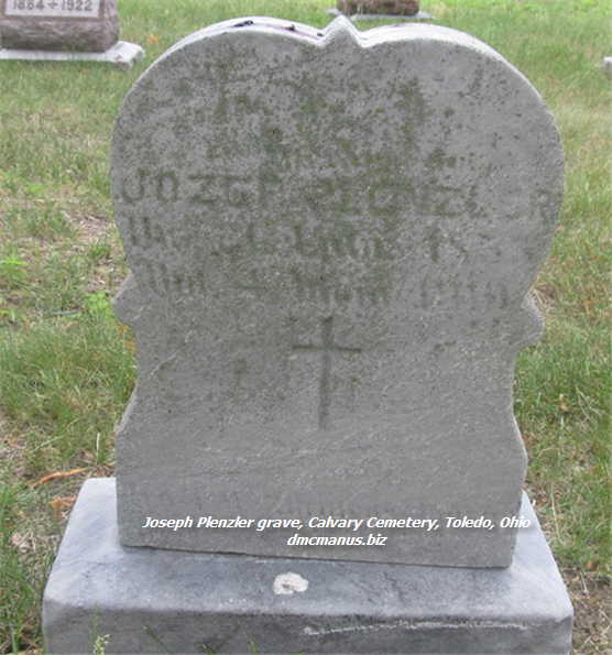 Joseph Plenzler grave, Calvary Cemetery, Toledo, Ohio