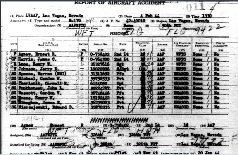 Las Vegas Air Field Incident Report 4 February 1944 (snippet)
