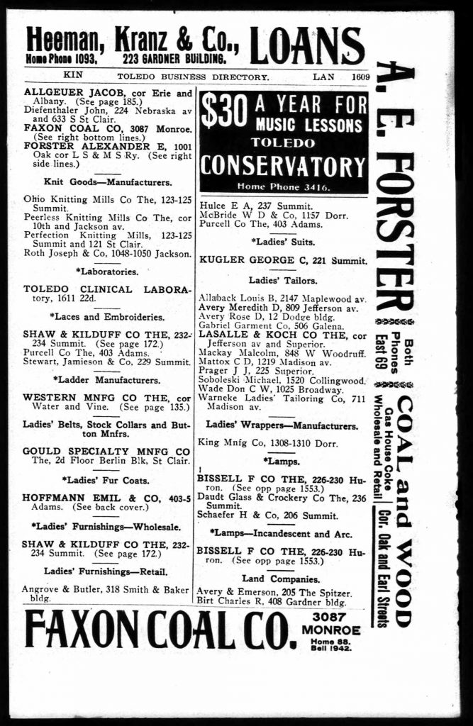 Michael Soboleski 1905-1906 Toledo Business Directory, Listing as Tailor
