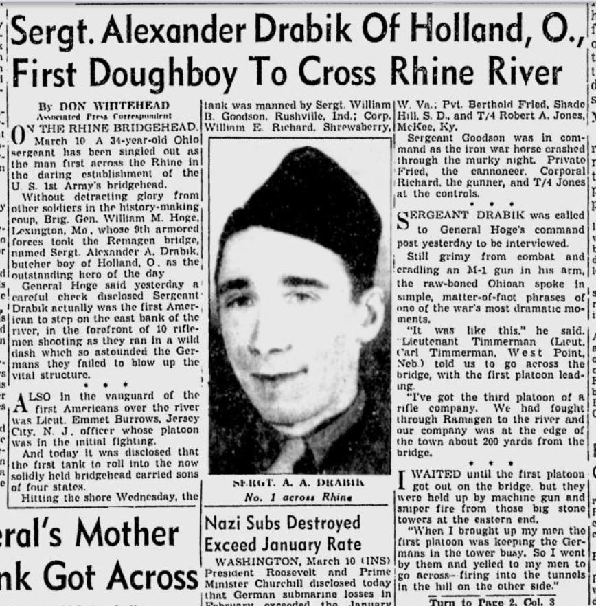 Toledo Blade News Clipping 10 March 1945