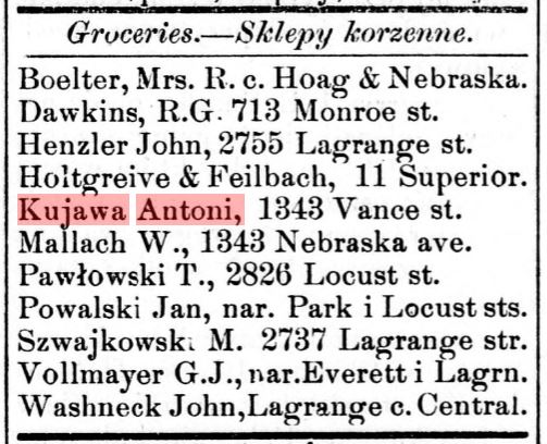 Antoni A. Kujawa Grocery Ad Ameryka 10 January 1891