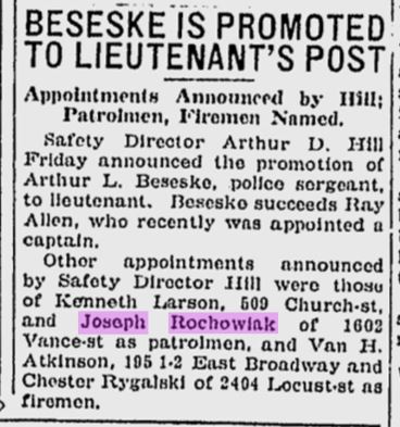 Joseph Rochowiak appointment as patrolman 1927